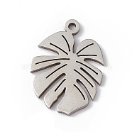 304 Stainless Steel Pendants, Tropical Leaf Charms, Stainless Steel Color, 15.5x11x1mm, Hole: 1mm(STAS-E186-05P)