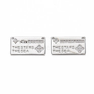 Brass Micro Pave Clear Cubic Zirconia Connector Charms, Nickel Free, Rectangle with Word The Stars The Sea, Real Platinum Plated, 8.5x15x1mm, Hole: 1mm(KK-S364-032)