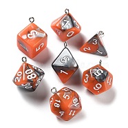 7Pcs 7 Styles Opaque Resin Polyhedral Dice Pendants Set, Multi-Sided Dice Charms with Platinum Plated Iron Loops, Mixed Shapes, Dark Orange, 20~28x19~24x17~24mm, Hole: 2mm, 1pc/style(RESI-A029-01T)