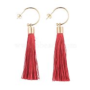 Brass Stud Earring, with Polyester Tassel Pendants and Ear Nuts, Red, 80mm, Pin: 0.6mm(EJEW-JE03497-01)