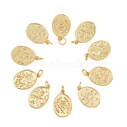DICOSMETIC 10Pcs 5 Style Rack Plating Brass Pendants, with Jump Ring, Cadmium Free & Nickel Free & Lead Free, Oval with Star & Smiling Face & Human & Star, Real 18K Gold Plated, 18~18.5x12~12.5x1.5~2mm, Hole: 3.6mm, 2pcs/style(KK-DC0002-67)