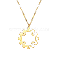 Stainless Steel Pendant Necklaces, Hollow Gear, Real 18K Gold Plated, 17.72 inch(45cm)(KE9044-2)