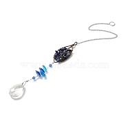 Lapis Lazuli Pendant Decoration, Hanging Suncatcher, with Brass Rings, Horse Eye Alloy Frame and Iron Findings, Teardrop, Blue, 423x2mm, Hole: 10mm(AJEW-P098-13P)