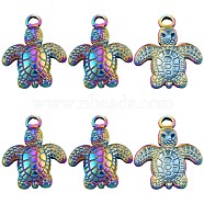 14Pcs Ion Plating(IP) 201 Stainless Steel Pendants, Tortoise with Starfish Charms, Rainbow Color, 18.5x15x3mm, Hole: 1.8mm(STAS-CN0001-36)