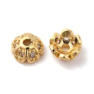 Brass Micro Pave Cubic Zirconia Bead Cap, 6-Petal Flower, Real 18K Gold Plated, 6.5x3mm, Hole: 1.4mm(KK-E068-VF848-2)