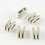 Antique Silver Plated Alloy Letter Slide Charms, Lead Free & Cadmium Free, Letter.M, 10.5x7x4mm, Hole: 7x2mm(X-TIBEP-S296-M-RS)