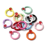 Spray Painted Alloy Spring Gate Rings, Ring with Strawberry, Mixed Color, 32.5x26.5x4mm(PALLOY-R141-04)