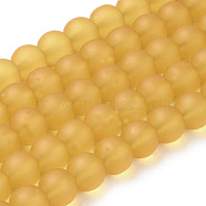 Transparent Glass Bead Strands, Frosted, Round, Goldenrod, 10mm, Hole: 1.3~1.6mm, about 80pcs/strand, 31.4 inch(X-GLAA-S031-10mm-11)