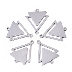 201 Stainless Steel Links connectors, Laser Cut Links, Double Triangle, Stainless Steel Color, 19.5x16x1mm, Hole: 1.4mm(STAS-R104-018P)