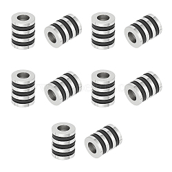 10Pcs 304 Stainless Steel European Beads, Large Hole Beads, with Plastic, Grooved Column, Stainless Steel Color, 10x8mm, Hole: 4mm(STAS-UN0050-29)