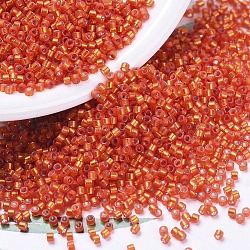 MIYUKI Delica Beads, Cylinder, Japanese Seed Beads, 11/0, (DB0682) Dyed Semi-Frosted Silver Lined Dark Orange, 1.3x1.6mm, Hole: 0.8mm, about 2000pcs/10g(X-SEED-J020-DB0682)