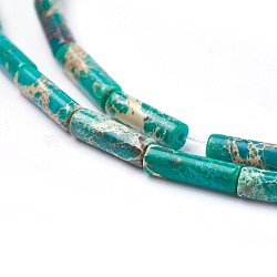 Natural Imperial Jasper Beads Strands, Dyed, Column, Dark Turquoise, 13~14x4~4.5mm, Hole: 1mm, about 29pcs/strand, 15.35 inch~15.7 inch(39~39.9cm)(G-E508-04C)