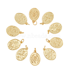 10Pcs 5 Style Rack Plating Brass Pendants, with Jump Ring, Cadmium Free & Nickel Free & Lead Free, Oval with Star & Smiling Face & Human & Star, Real 18K Gold Plated, 18~18.5x12~12.5x1.5~2mm, Hole: 3.6mm, 2pcs/style(KK-DC0002-67)