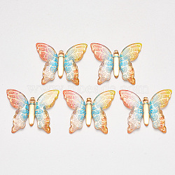 Transparent Acrylic Pendants, with Electroplate Bottom, Butterfly, Colorful, 34x39x5.5mm, Hole: 1.2mm(TACR-R140-06B)
