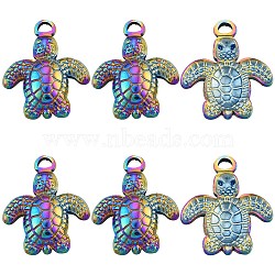 14Pcs Ion Plating(IP) 201 Stainless Steel Pendants, Tortoise with Starfish Charms, Rainbow Color, 18.5x15x3mm, Hole: 1.8mm(STAS-CN0001-36)