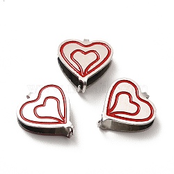 304 Stainless Steel Snap on Bails, with Enamel, Heart, Red, Stainless Steel Color, 11x10x3.5mm, Pin: 0.9mm(STAS-I193-08P)