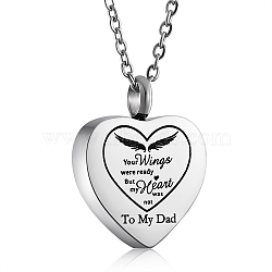 Stainless Steel Heart Urn Ashes Pendant Necklace, Word To My Dad Memorial Jewelry for Men Women, Stainless Steel Color, 19.69 inch(50cm)(NJEW-SZ0001-60I)