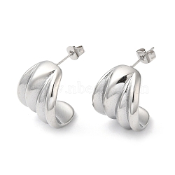 304 Stainless Steel Curved Leaf Stud Earrings for Women, Stainless Steel Color, 20x17.5mm(EJEW-K244-25P)