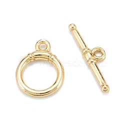 Brass Toggle Clasps, Long-Lasting Plated, Ring, Real 18K Gold Plated, Ring: 15x12x2mm, Hole: 1.6mm, Bar: 5.5x20x2mm, Hole: 1.6mm(KK-C216-15G)