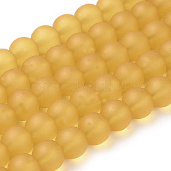 Transparent Glass Bead Strands, Frosted, Round, Goldenrod, 10mm, Hole: 1.3~1.6mm, about 80pcs/strand, 31.4 inch(X-GLAA-S031-10mm-11)