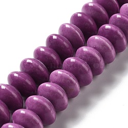 Handmade Pearlized Porcelain Beads, Flat Round, Purple, 12x7mm, Hole: 1.6mm, about 45pcs/strand, 12.40''(31.5cm)(PORC-E017-02F)
