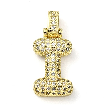 Brass Micro Pave Clear Cubic Zirconia Pendants, Real 18K Gold Plated, Letter I, 28mm, Hole: 4.8x3.5mm, Pendant: 22.5x17.5x5.5mm