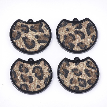 Cellulose Acetate(Resin) Pendants, Leopard Print, with Faux Horsehair Fabric, Camel, 34x37x3mm, Hole: 1.6mm