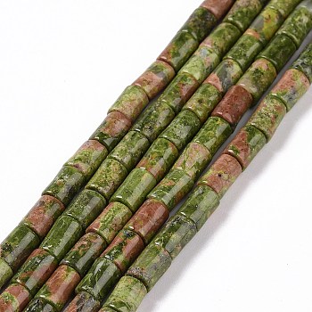 Natural Unakite Beads Strands, Column, 7~7.5x5mm, Hole: 1mm, about 46pcs/strand, 14.76 inch(37.5cm)