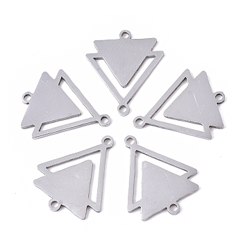 201 Stainless Steel Links connectors, Laser Cut Links, Double Triangle, Stainless Steel Color, 19.5x16x1mm, Hole: 1.4mm