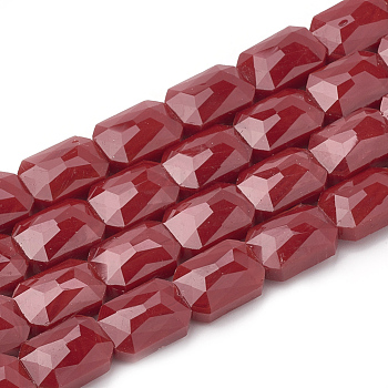 Opaque Solid Color Glass Beads Strands, Faceted, Rectangle Octagon, Red, 14x10x7mm, Hole: 1mm, about 25pcs/strand, 113.97 inch(35.5cm)