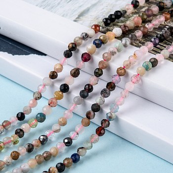 Natural Mixed Stone Beads Strands, Faceted, Round, 3x2~3mm, Hole: 0.5mm, about 123~127pcs/strand, 15.3 inch~15.5 inch
