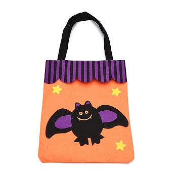 Non-woven Fabrics Halloween Candy Bag, Trick or Treat Tote, with Handles, Gift Bag Party Favors for Kids Boys Girls, Rectangle, Sandy Brown, Bat Pattern, 41x21x0.3cm