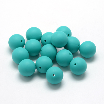 Food Grade Eco-Friendly Silicone Beads, Chewing Beads For Teethers, DIY Nursing Necklaces Making, Round, Dark Turquoise, 12mm, Hole: 2mm