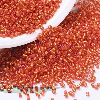 MIYUKI Delica Beads, Cylinder, Japanese Seed Beads, 11/0, (DB0682) Dyed Semi-Frosted Silver Lined Dark Orange, 1.3x1.6mm, Hole: 0.8mm, about 2000pcs/10g