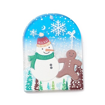 Christmas Printed Acrylic Pendants, Arch Charm, Snowman, 43x31.5x2mm, Hole: 1.5mm