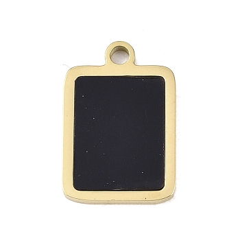 303 Stainless Steel Pendants, Rectangle Charms, with Enamel, Ion Plating(IP), Golden, 18x12x1.8mm, Hole: 1.8mm