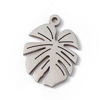 304 Stainless Steel Pendants, Tropical Leaf Charms, Stainless Steel Color, 15.5x11x1mm, Hole: 1mm