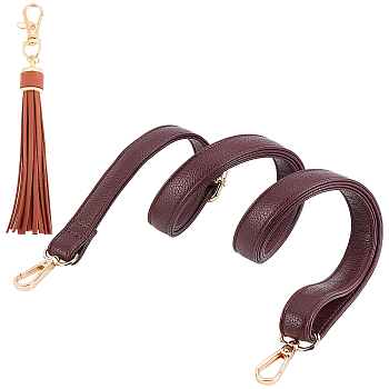 CHGCRAFT 2Pcs 2 Styles PU Leather Tassel Pendants and Imitation Leather Bag Straps, with Alloy Swivel Clasps, for Bag Replacement Accessories, Light Gold, Pendants: 15.2x1.5cm