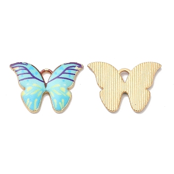 Alloy Enamel Pendants, Long-Lasting Plated, Cadmium Free & Nickel Free & Lead Free, Golden, Butterfly Charm, Pale Turquoise, 15.5x21.5x1.6mm, Hole: 3.5X2mm