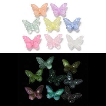 Luminous Acrylic Beads, with Glitter Powder, Glow in the Dark Beads, Butterfly, Mixed Color, 14.5x19x6.5mm, Hole: 1mm, 657pcs/500g