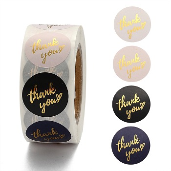 1 Inch Thank You Theme Self-Adhesive Paper Stickers, Gift Tag, for Party, Decorative Presents, Round, Colorful, 25mm, 500pcs/roll