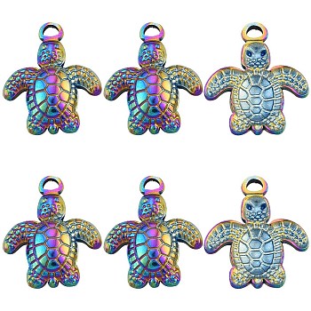 14Pcs Ion Plating(IP) 201 Stainless Steel Pendants, Tortoise with Starfish Charms, Rainbow Color, 18.5x15x3mm, Hole: 1.8mm