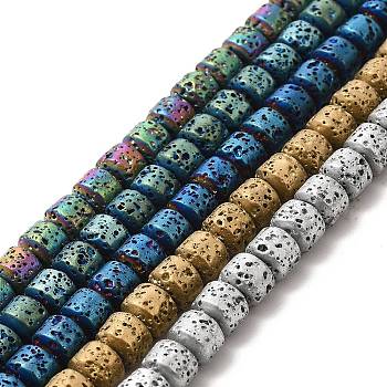 Electroplated Natural Lava Rock Beads Strands, Rondelle, Mixed Color, 6x7mm, Hole: 1mm, about 67~68pcs/strand, 15.35~15.75 inch(39~40cm)