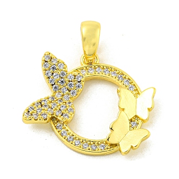 Brass Micro Pave Clear Cubic Zirconia Pendants, Real 18K Gold Plated, Ring, 18x20.5x3mm, Hole: 5x3mm