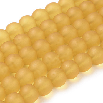 Transparent Glass Bead Strands, Frosted, Round, Goldenrod, 10mm, Hole: 1.3~1.6mm, about 80pcs/strand, 31.4 inch