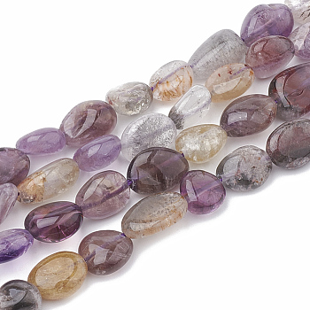 Natural Rutilated Quartz Beads Strands, Oval, 8~15x8~10x4~10mm, Hole: 1mm, about 36~42pcs/strand, 15.7 inch