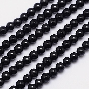 Natural Black Tourmaline Round Bead Strands, Grade AB+, 4mm, Hole: 1mm, about 101pcs/strand, 15.5 inch