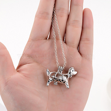 Alloy Dog Cage Pendant Necklace with Synthetic Luminaries Stone(LUMI-PW0001-012P-A)-5