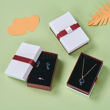 Boîtes de bijoux en carton rectangle rempli de coton kraft avec bowknot(X-CBOX-N006-03)-6
